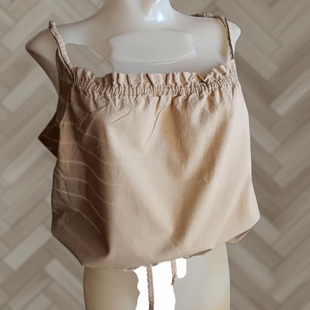 Medium Vintage Cropped Top 1970\'s Tie-Strap Drawstring Waist Boho Cotton USA