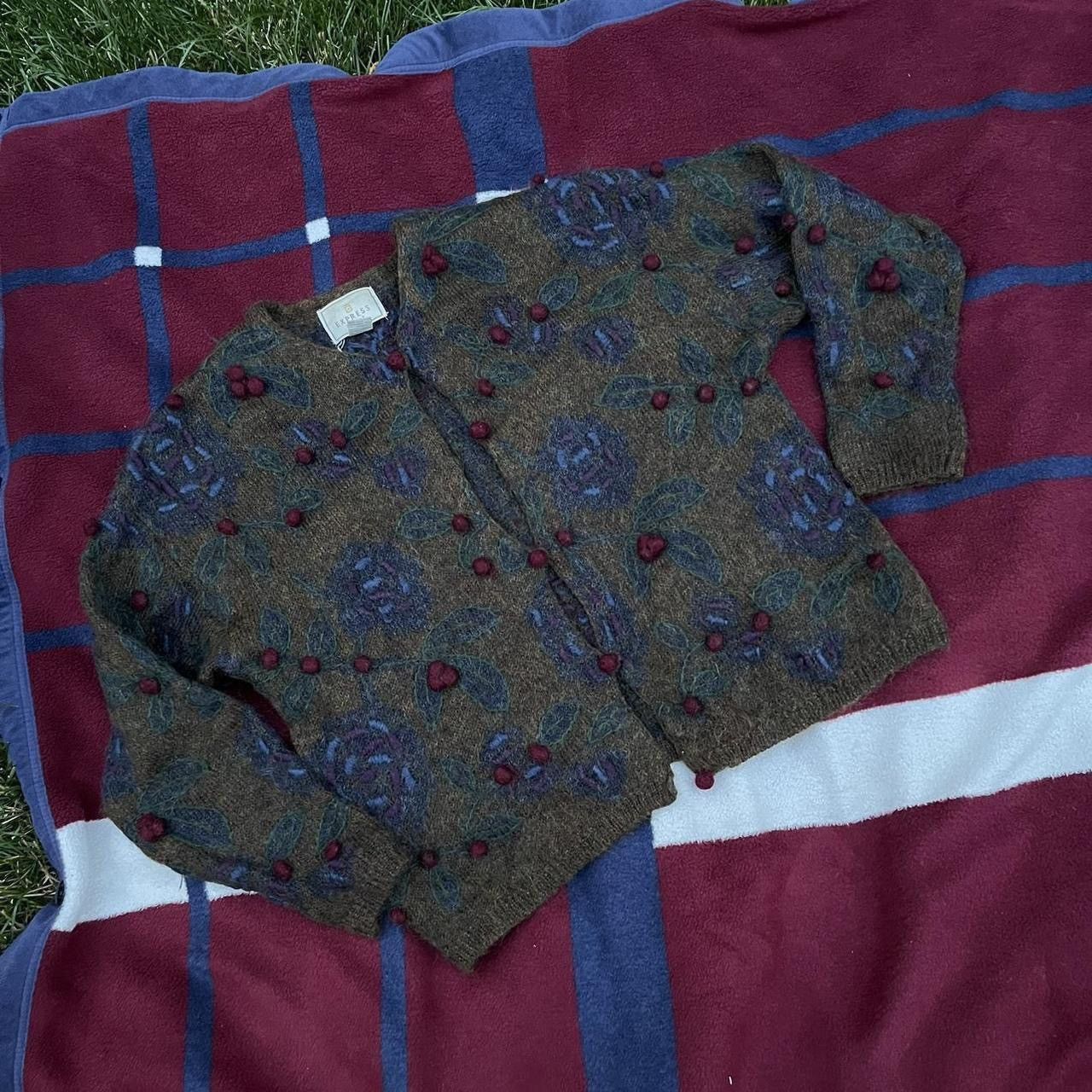 Vintage Express Tricot Floral 3D Berry Mohair cadigan