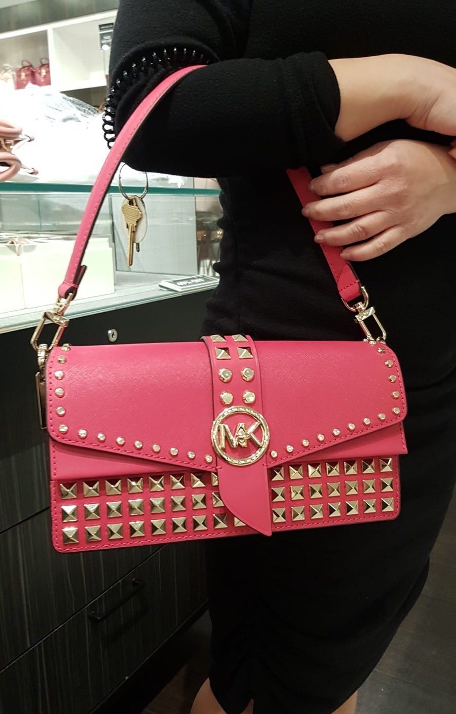 Michael Kors Shoulder Bag Greenwich Medium Studded Saffiano