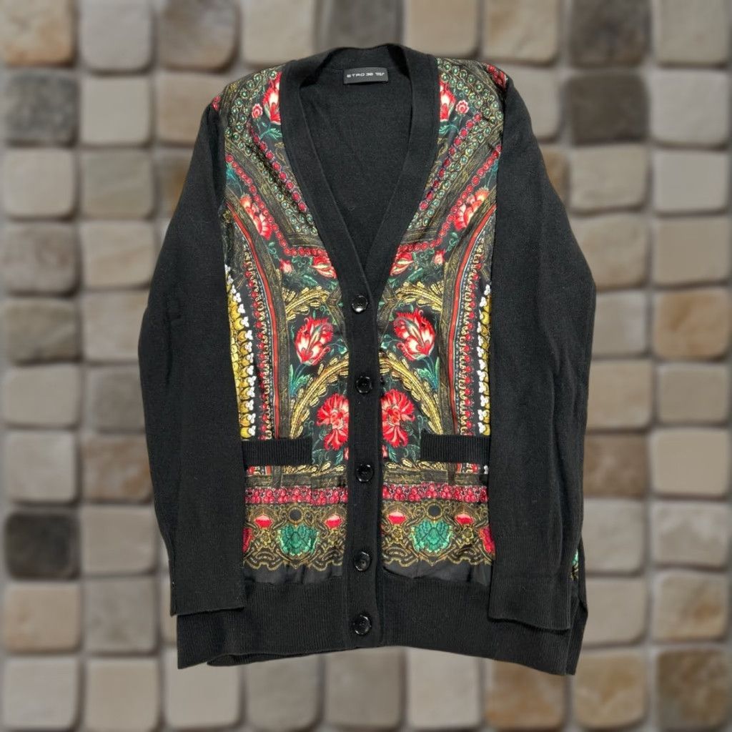 ETRO Strickjacke Cardigan Sweater Womens 44 Black Wool Bunt Schwarz