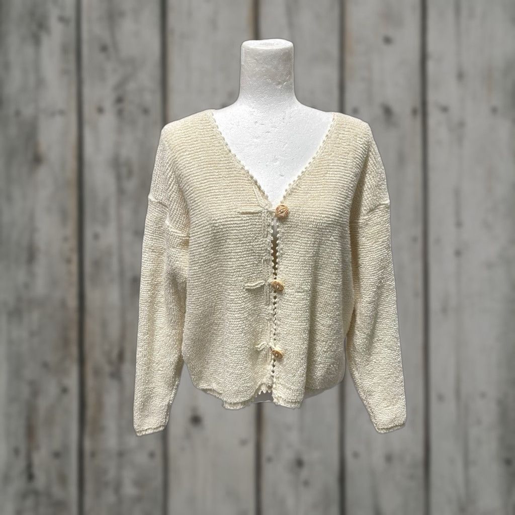 VINTAGE Flashback Cardigan Sweatshirt Terry Cream Women L Beach Boho Coastal Grandma Large Girls/Mens (adjust if gendered)